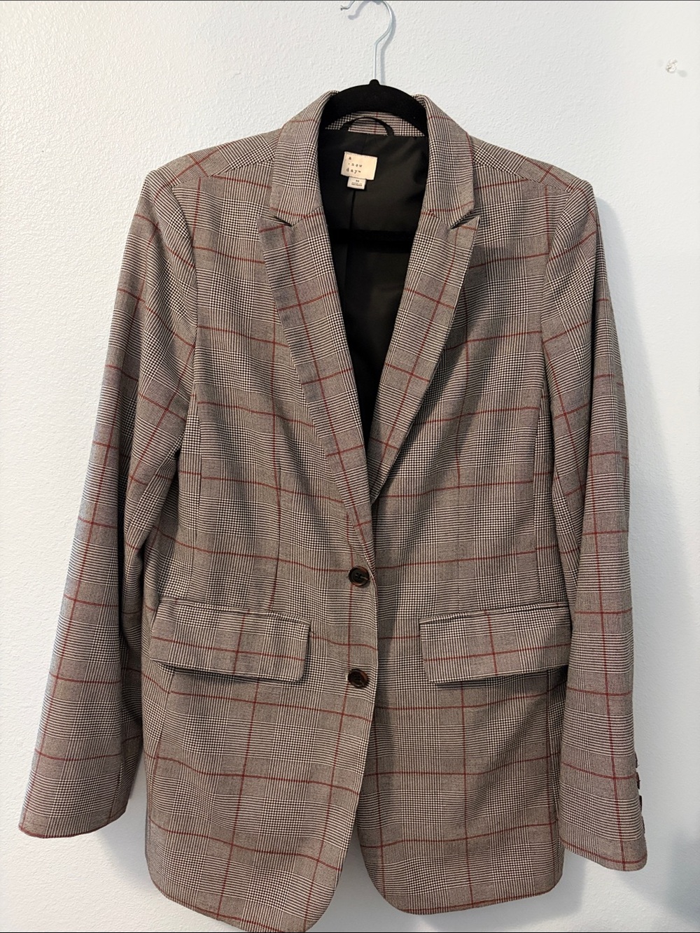 a new day Gray Plaid Blazer with Red Windowpane